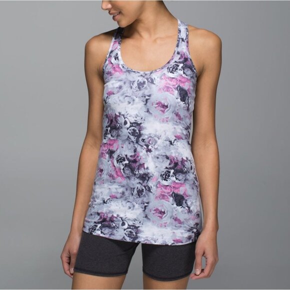 Lululemon Size S Gray & Pink Moody Mirage Floral Print Cool Racerback Tank Top - Picture 1 of 11
